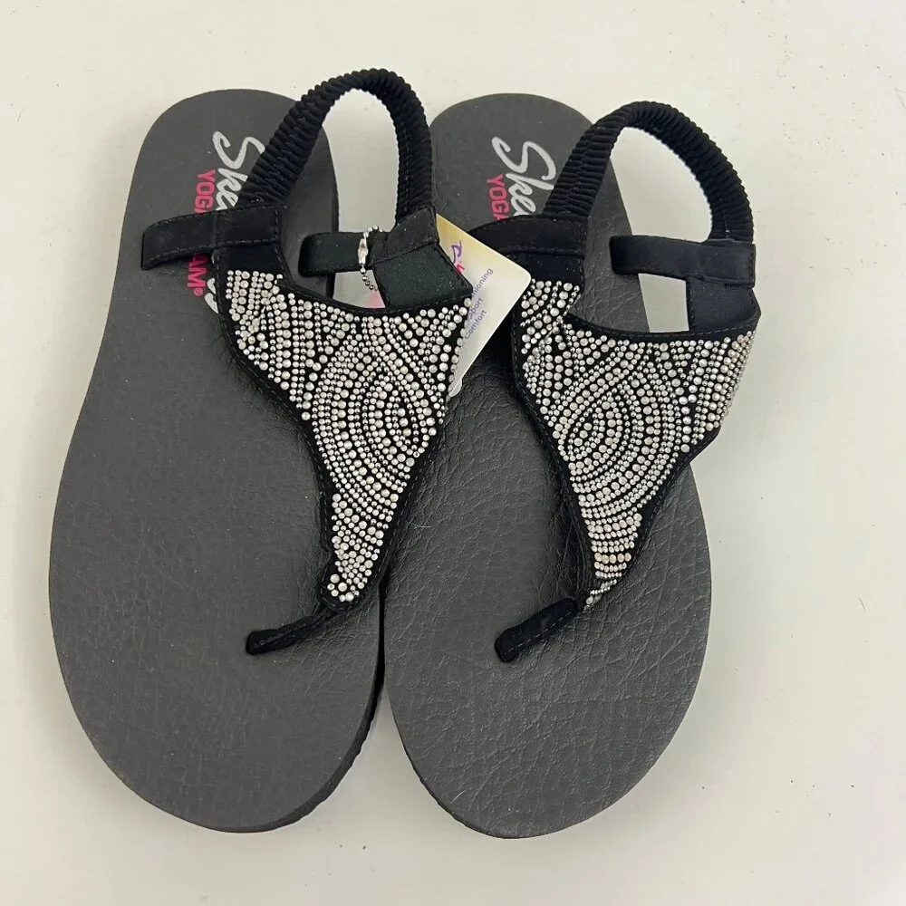 Skechers Yoga Meditation Moon Flip-Flop Sandals 32919 Black Jewell Beaded Size 9 - Picture 8 of 8
